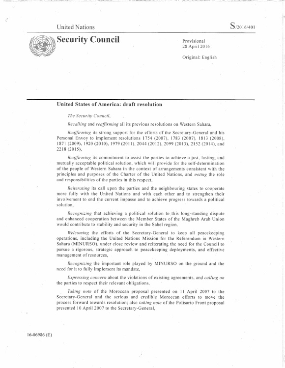 Western Sahara Resolution Draft 28.04.2016 P1